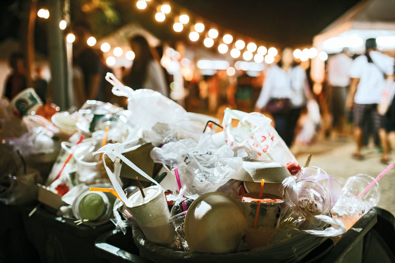 A collection of waste at an event