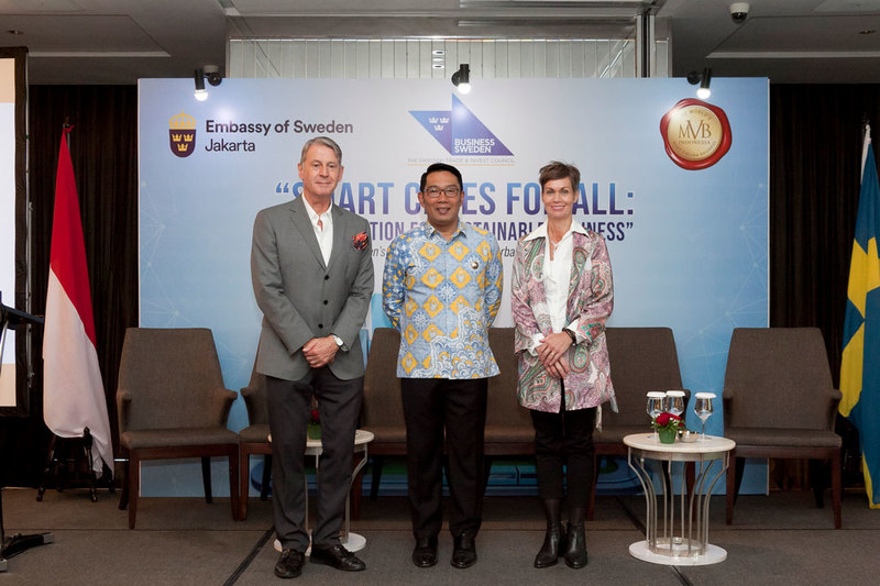 Alistair Speirs (Chairman of MVB), Ridwan Kamil (Governor of West Java), H.E. Marina Berg (Ambassador of Sweden) at ‘Smart Cities for All: The Foundation of Sustainable Business’ seminar.